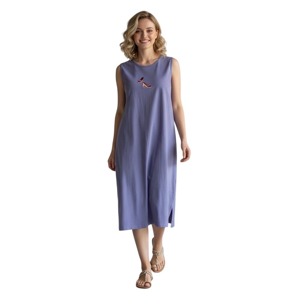 Needle & Threads Midi Tank Dress 2X Periwinkle Embroidered Shoes Retro 90 Casual - Picture 1 of 9